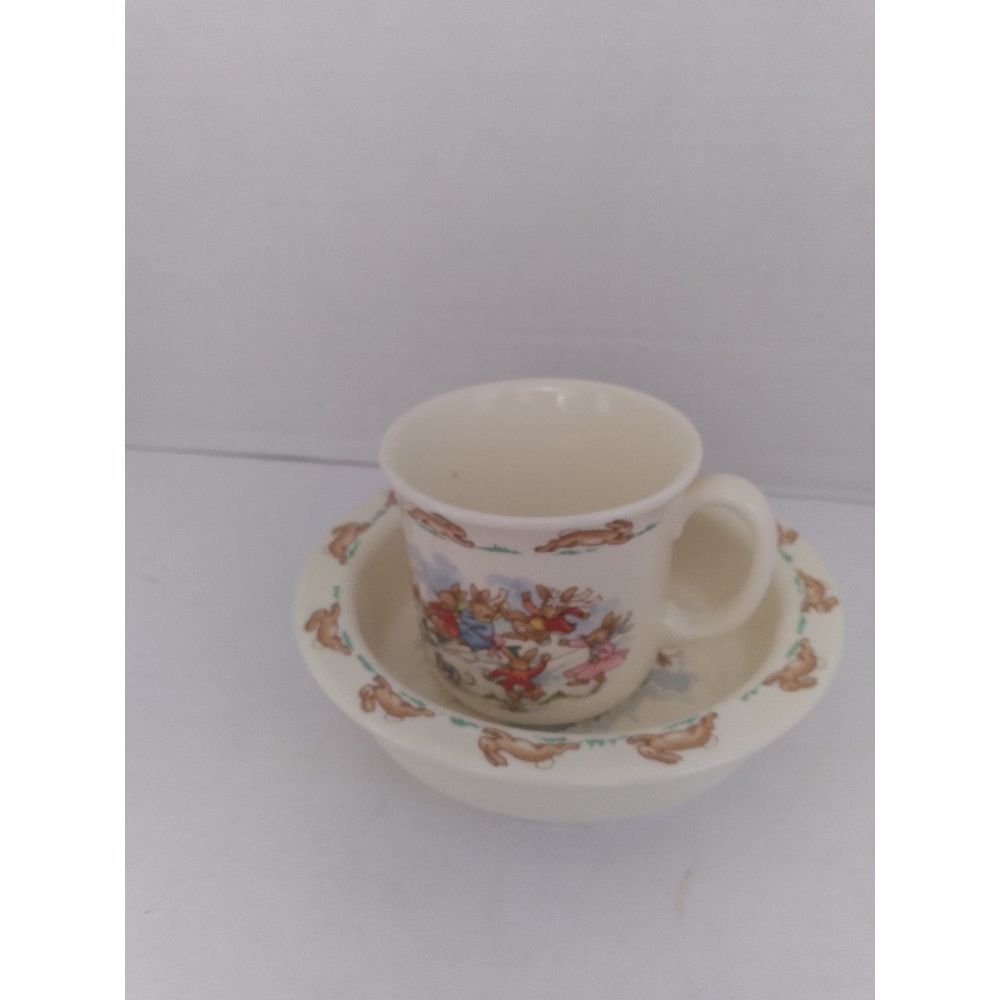Vintage Royal‎ Doulton Bunnykins Children's Tea Cup and Saucer Set Winter Scene